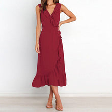 Load image into Gallery viewer, V Neck Ruffle Sleeveless Dress