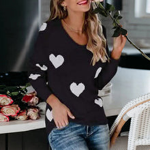 Load image into Gallery viewer, Heart V-Neck Knit Long Sleeve Sweater