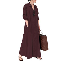 Load image into Gallery viewer, Button Down Solid Long Shirt Dress