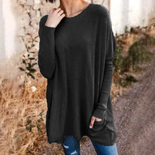 Load image into Gallery viewer, Round Neck Long Sleeve Loose Pocket Solid T-Shirt