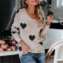 Load image into Gallery viewer, Heart V-Neck Knit Long Sleeve Sweater