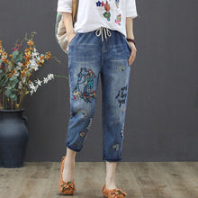 Load image into Gallery viewer, Retro Style Embroidered Loose Jeans