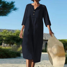 Load image into Gallery viewer, Cotton Linen Solid Color Long Dress with Pockets
