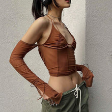 Load image into Gallery viewer, Mesh Sheer Off Shoulder Halter Top