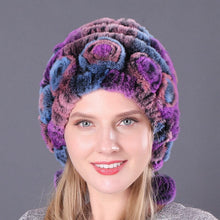 Load image into Gallery viewer, Warm Flowers Striped Real Rex Rabbit Fur Hats