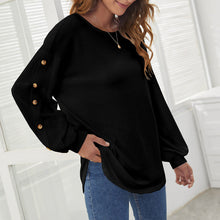 Load image into Gallery viewer, Round Collar Loose Leisure Lantern Buckle T-shirt