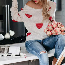 Load image into Gallery viewer, Heart V-Neck Knit Long Sleeve Sweater