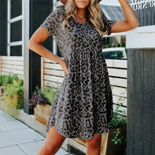 Load image into Gallery viewer, Leopard Print Round Neck Dress
