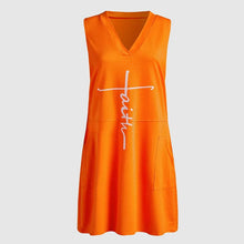 Load image into Gallery viewer, Letter Print Dual Pocket Sleeveless Dress