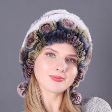 Load image into Gallery viewer, Warm Flowers Striped Real Rex Rabbit Fur Hats
