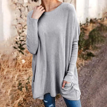 Load image into Gallery viewer, Round Neck Long Sleeve Loose Pocket Solid T-Shirt