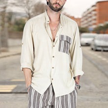 Load image into Gallery viewer, Men's Summer Color Contrast Patchwork Lapel Casual Shirt