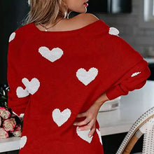 Load image into Gallery viewer, Heart V-Neck Knit Long Sleeve Sweater