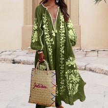 Load image into Gallery viewer, V-Neck Long Sleeve Printed Loose Dress