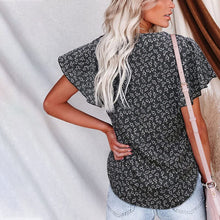 Load image into Gallery viewer, Short-sleeved blouse with V-neck and flower print