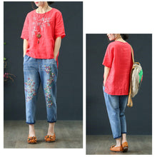 Load image into Gallery viewer, Retro Style Embroidered Loose Jeans