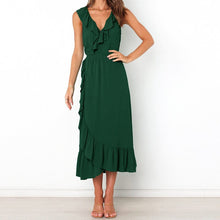 Load image into Gallery viewer, V Neck Ruffle Sleeveless Dress