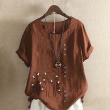 Load image into Gallery viewer, Pullover Print Cotton Linen T-Shirt