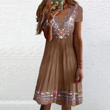 Load image into Gallery viewer, Wavy V-Neck Print Pastoral Casual Short Sleeve Dress