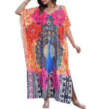 Load image into Gallery viewer, V-Neck Beach Dress With Peacock Print