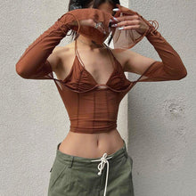 Load image into Gallery viewer, Mesh Sheer Off Shoulder Halter Top