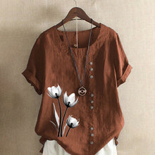 Load image into Gallery viewer, Cotton Linen Print Vintage T-Shirt