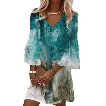 Load image into Gallery viewer, Watercolor Floral Print Ruffle Sleeves Mini Dress