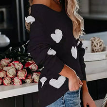 Load image into Gallery viewer, Heart V-Neck Knit Long Sleeve Sweater