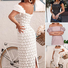 Load image into Gallery viewer, Mid-Waist Solid Color Mid-Length Lace Dress