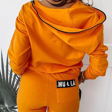 Load image into Gallery viewer, Zipper Design Letter Print Hooded Top & Pockets Pants