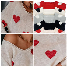 Load image into Gallery viewer, Heart V-Neck Knit Long Sleeve Sweater