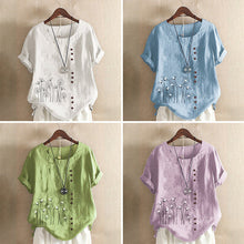 Load image into Gallery viewer, Pullover Print Cotton Linen T-Shirt