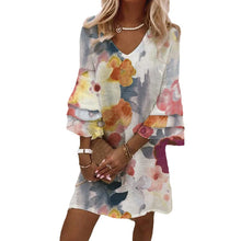 Load image into Gallery viewer, Watercolor Floral Print Ruffle Sleeves Mini Dress