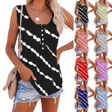 Load image into Gallery viewer, Women's Diagonal Stripe Button Crew Neck Tank Top