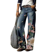 Load image into Gallery viewer, Women's Printed Wide Leg Denim Pants