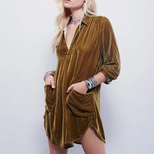 Load image into Gallery viewer, Gold Velvet Shirtdress
