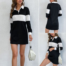 Load image into Gallery viewer, Lapel Colorblock Striped Dress