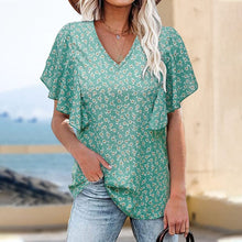 Load image into Gallery viewer, Short-sleeved blouse with V-neck and flower print