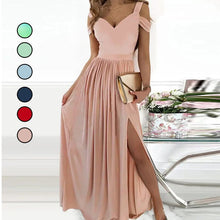 Load image into Gallery viewer, Off-the-shoulder V-neck Slit Dress