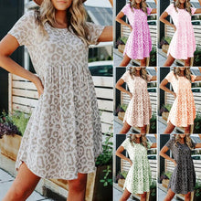 Load image into Gallery viewer, Leopard Print Round Neck Dress