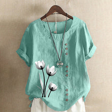 Load image into Gallery viewer, Cotton Linen Print Vintage T-Shirt