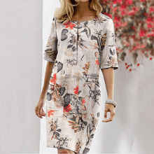 Load image into Gallery viewer, Floral Print Split O-neck Half Sleeve Casual Cotton Dress