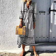 Load image into Gallery viewer, V Neck Holiday Long Sleeve Printed Dress