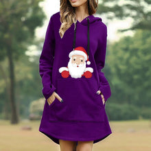 Load image into Gallery viewer, Christmas Print Hooded Long Sleeve Sweater Dress
