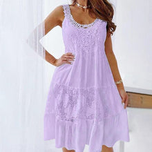 Load image into Gallery viewer, Round Neck Solid Color Sleeveless Lace Panel Dress