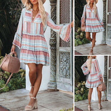 Load image into Gallery viewer, Printed Long Sleeve V-Neck Panel Casual Dress