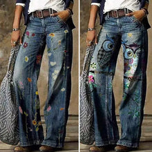 Load image into Gallery viewer, Women's Printed Wide Leg Denim Pants