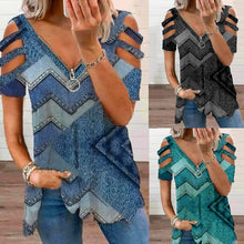 Load image into Gallery viewer, V-neck zipper short-sleeved T-shirt