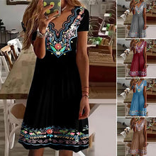 Load image into Gallery viewer, Wavy V-Neck Print Pastoral Casual Short Sleeve Dress
