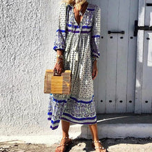 Load image into Gallery viewer, V Neck Holiday Long Sleeve Printed Dress